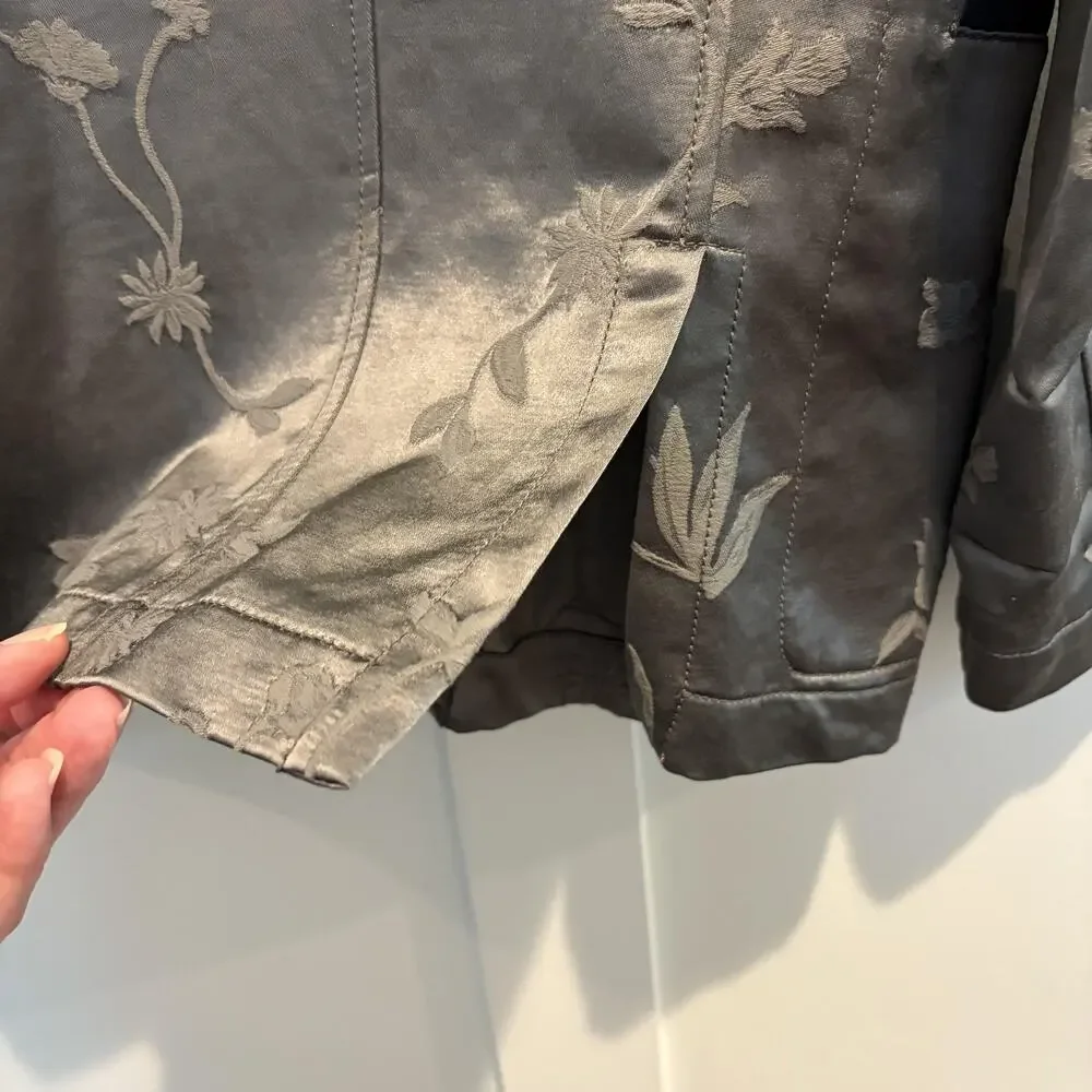 Hache Jacket Women 46 US 10 Gray Floral Jacquard Mandarin Collar Made in Italy - Picture 12 of 15
